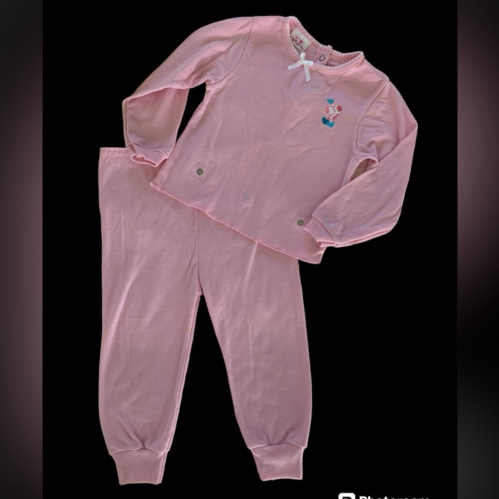 Vintage Carters Girls 3T Pink Snap Together Pajamas Set Long Sleeve Top Pants